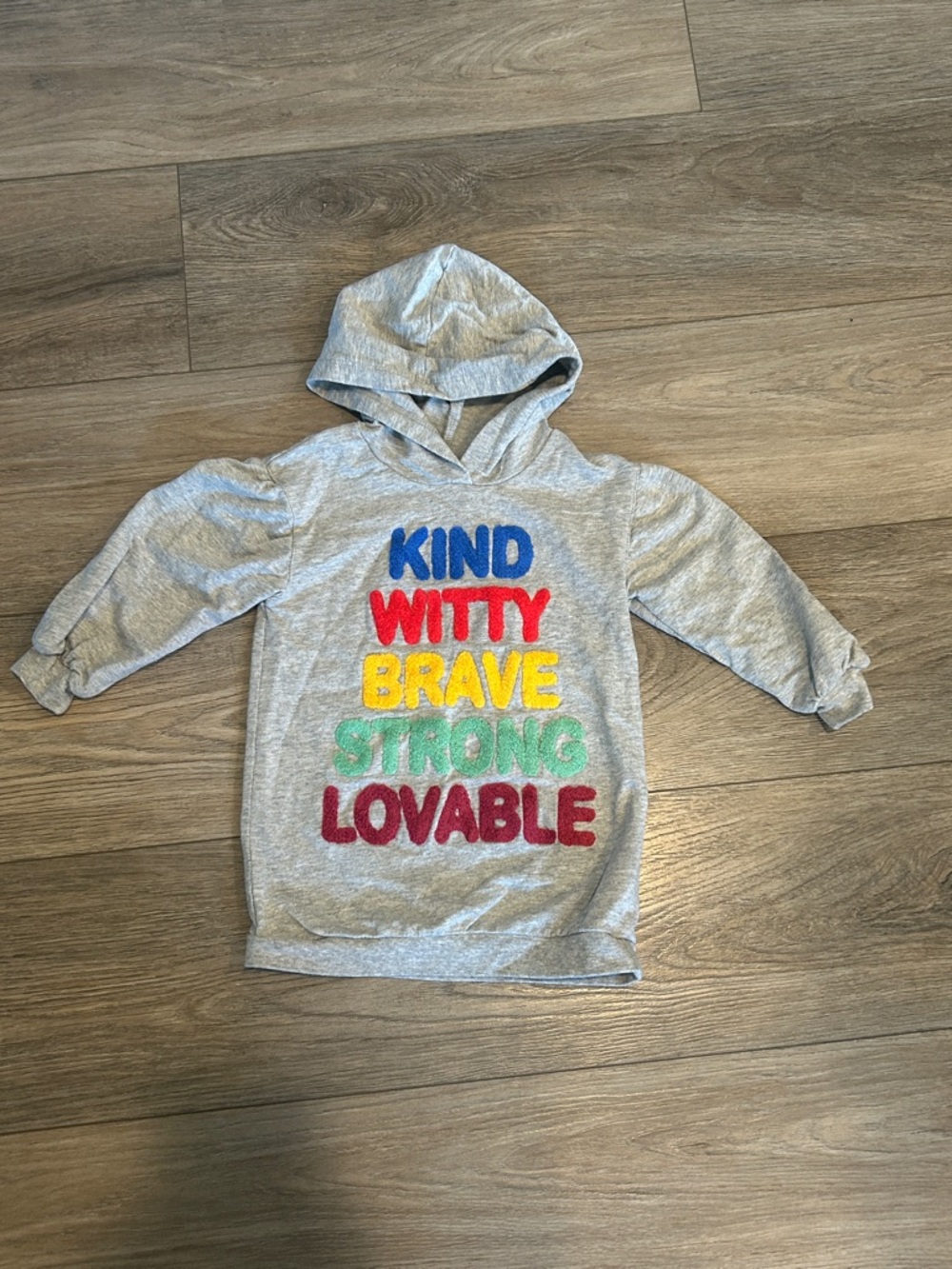 NWOT Flapdoodles Gray Hoodie with Colorful Positive Words Size 4T